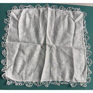 VTG Victorian Edwardian Cotton Handkerchief Ivory Crocheted Edges Wedding Gramma